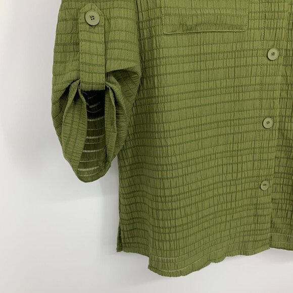 NY Collection Top Green Button Down Roll Tab 3/4 Sleeve NWT - Picture 6 of 11